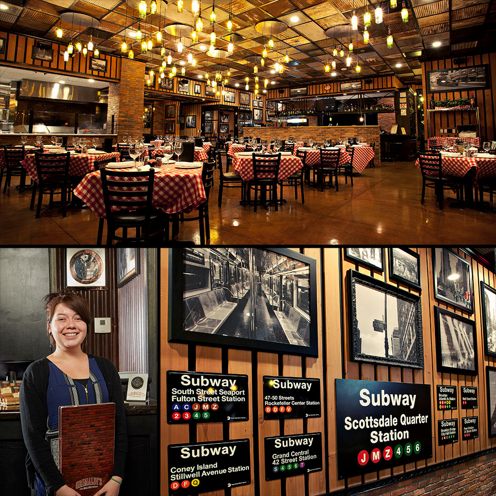 Collage of interior views of Grimaldi's restaurants
