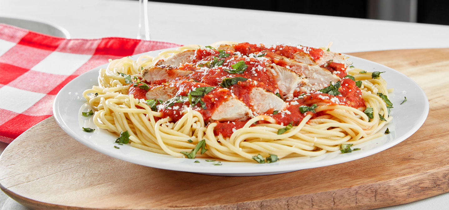 From the Cabinet Spice Chicken and Spaghetti with Grimaldi's Tomato Basil Sauce